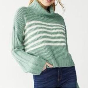 SO Mint Striped Turtleneck Sweater
